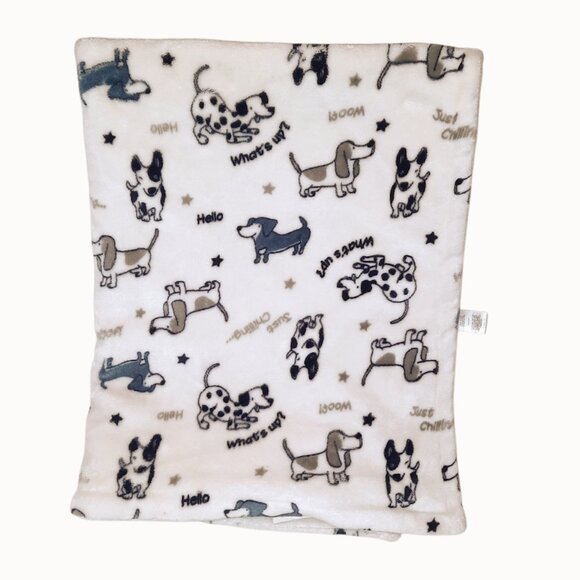 Tahari Puppy Dog Woof Hello Just Chilling What's Up? Security Blanket 31" X 37" - Picture 1 of 5